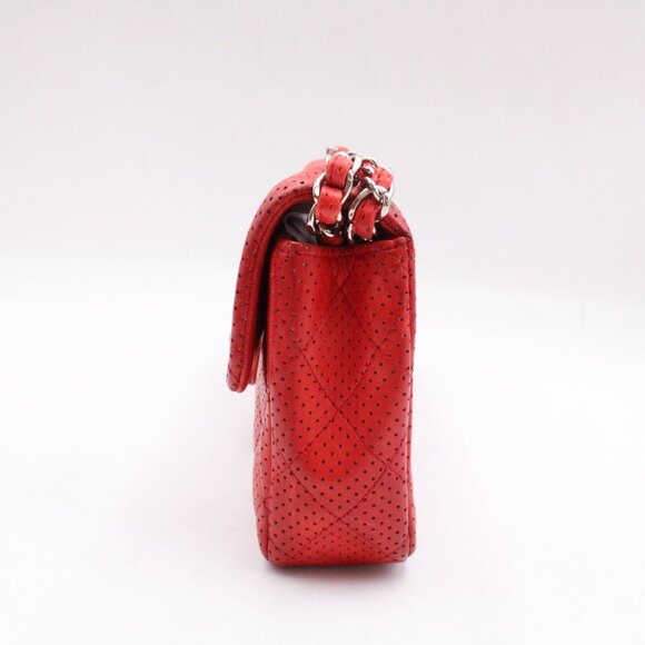 Pre-Owned, Restored CHANEL Perforated Leather Flap Shoulder Bag in Red/Silver - Picture 5 of 16